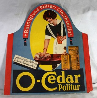 altes Pappschild O Cedar Politur