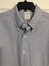 brooks brothers dress shirt Blue White Stripe Button Down Traditional Fit 17 34