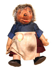 STEIFF Doll Figurine Mother Micki Hedgehog Mohair 9" Tag Plaid Dress 1969 Toy