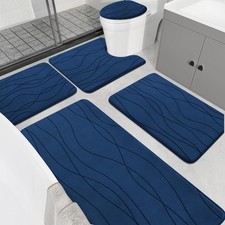 Memory Foam Blue Bathroom Rug Sets 5 Piece, Ultra Absorbent Bath Mat for