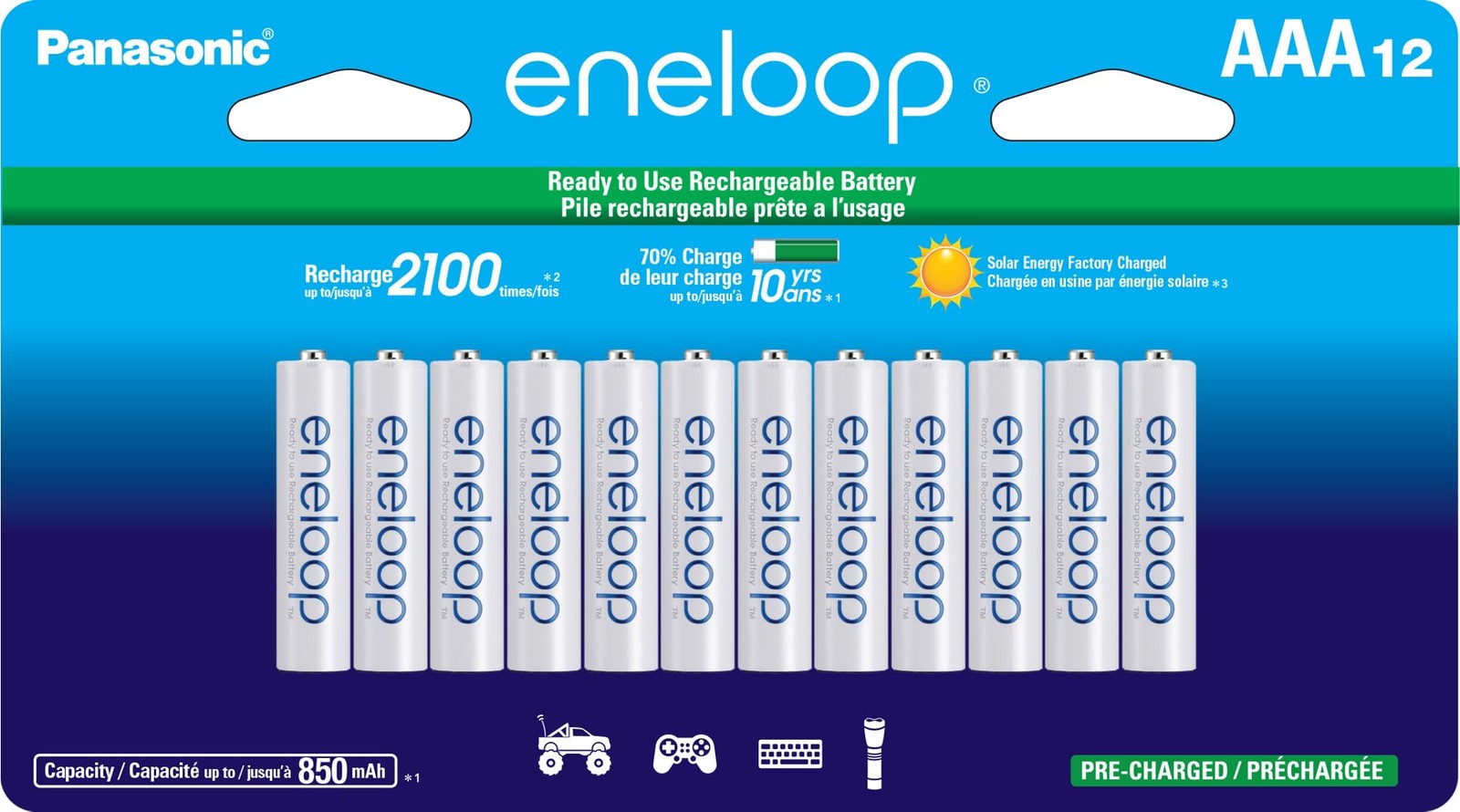 Eneloop Panasonic BK4MCCA12FA AAA 2100 Cycle NiMH PreCharged