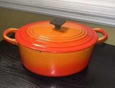 Vtg Le Creuset A Enameled Cast Iron Dutch Oven 1.5 Qt Flame Orange