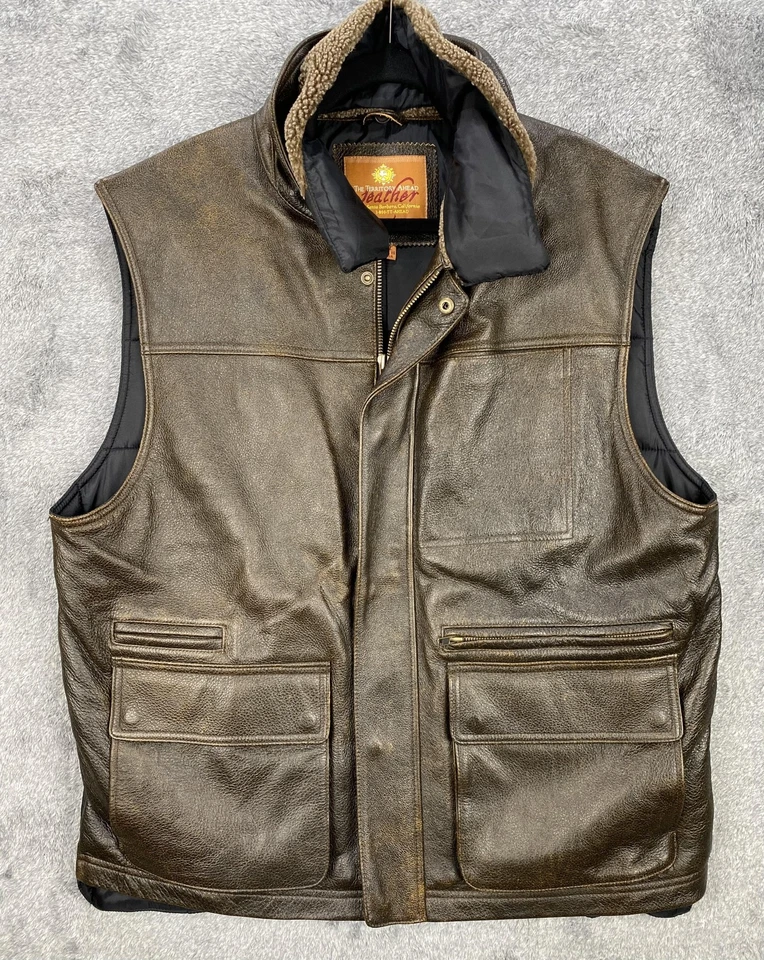 Territory Ahead Leather Vest Mens 2XL Brown Insulated Quilted Puffer Outdoor - Image 2 of 4