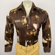 Vtg 60s 70s Da Vinci Shirt Delfino Disco Hippy Floral Polyester Ugly Mens Medium