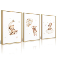Baccone Bear Nursery Wall Art Decor Set Of 3 Teddy Bear Canvas Wall Art Baby