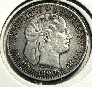 elf Haiti 20 Centimes 1890  Silver  H015  Lowest Mintage  Key Date