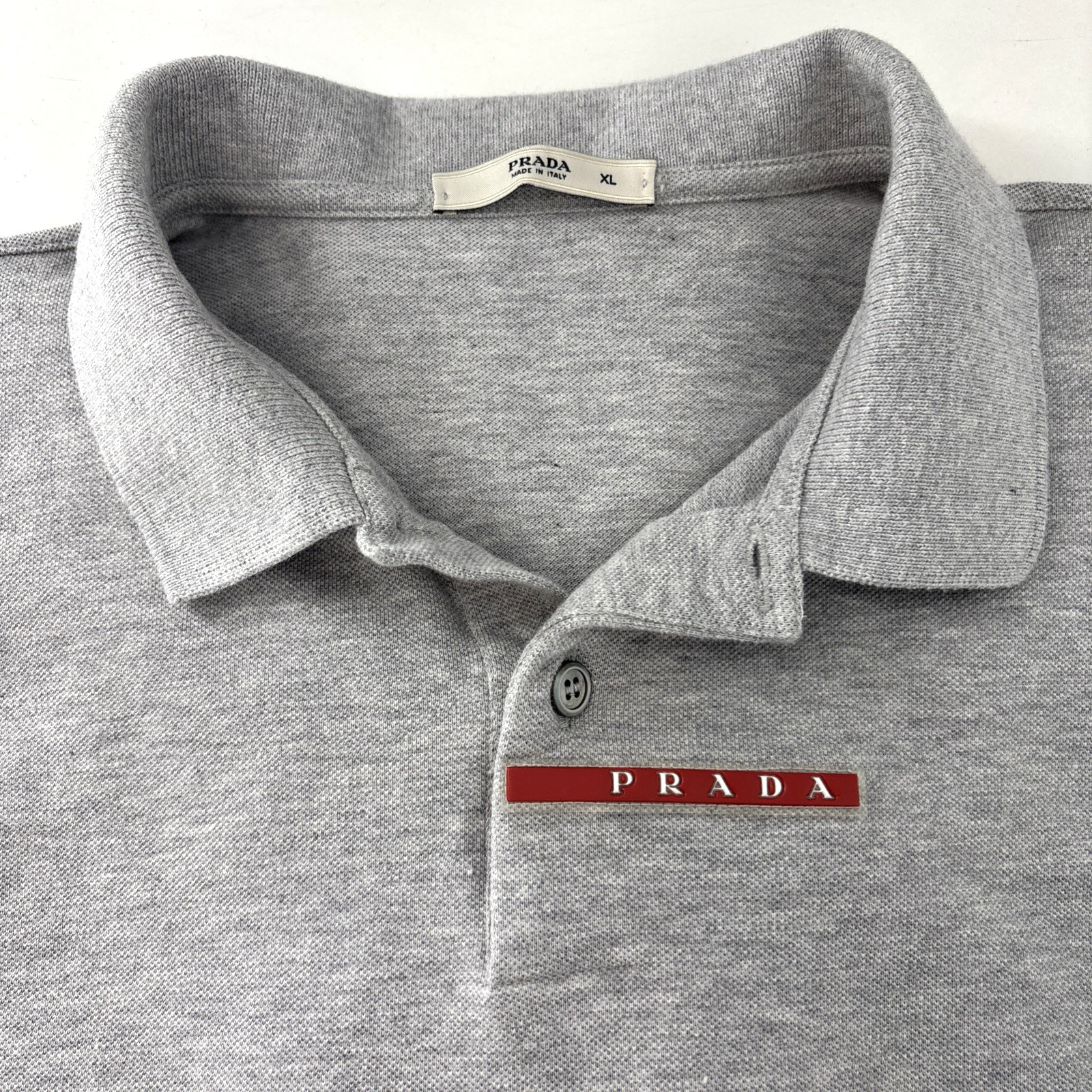 Prada Men's Short Sleeved Pique Polo Shirt Authentic Size XL Gray Logo Sport thumbnail 2