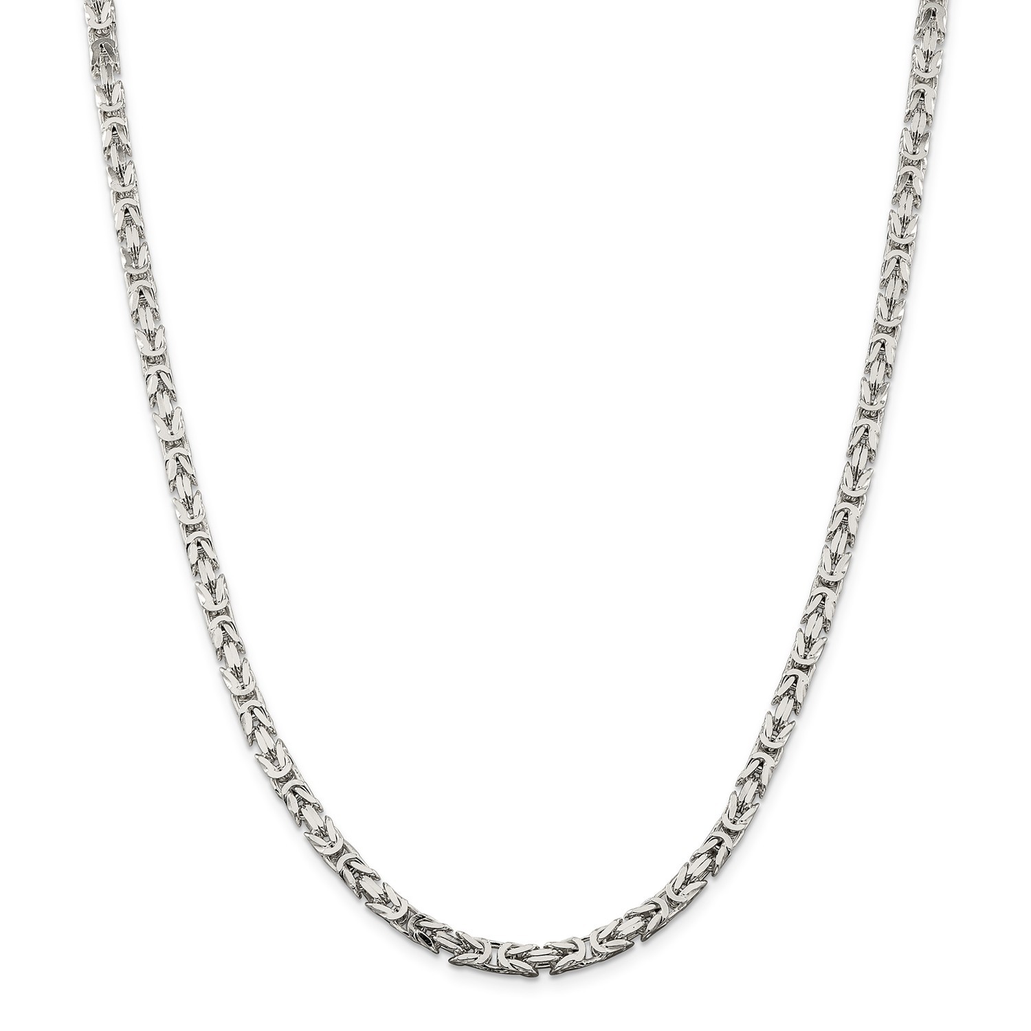Sterling Silver Solid 4.25mm Plain Byantine Chain w/ Lobster Clasp 18" - 30"