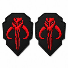 Mythosaur Skull Bounty Hunter Boba Patch 2PC SET PVC HOOK BACKING 3.5 inch Red