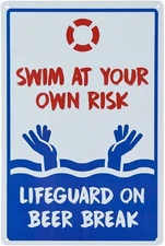 Tin Metal Signs Home Décor 8x12 dojune-Pool Sign - No Lifeguard On Duty Swim at 