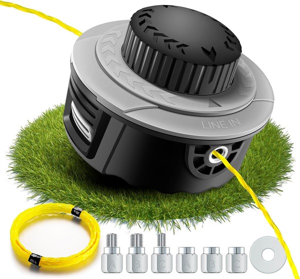 Fadenkopf FüR Motorsense Tap & Go System Universal Mit 6 Gewindeadapter Grau-image