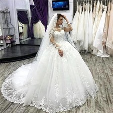 Elegant Long Sleeves Plus Size Wedding Dress White Lace Appliques Bridal Gowns