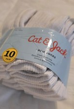 NWT Cat And Jack Toddlers Shoe Size 5.5-8.5 White And Grey Crew Socks 10 Pair
