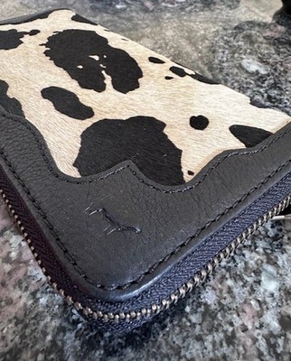 Will Leather Goods Travel Wallet Black Leather Hair On Cowhide Zip Around NWT