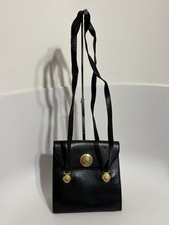 Vtg Gianni Versace Black Leather Gold Medusa Shoulder Bag