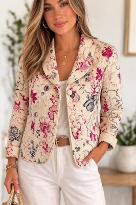 Sigrid Olsen Womens Quilted Jacket Size 4 Floral Print Button Front NWT Silk