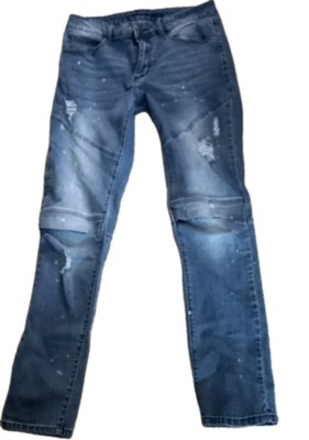 Rue 21 Premium 32x32 Mens Distressed Blue Jeans Paint Splatter Skinny