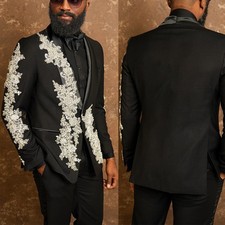 Dress Suits for Men Lace Appliques Regular Fit Wedding Tuxedos Shawl Lapel Beads