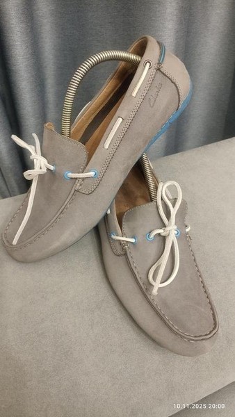 Men Clarks Loafers Grey Leather 44 #7BCD