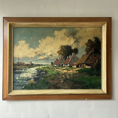 Authentic Landscape Oil Painting ''Wooden Frame'' Original Large Art