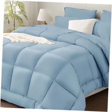 Full/Comforter Set - 7 Pieces Bed in a Bag, Lightweight Goose Queen Light Blue