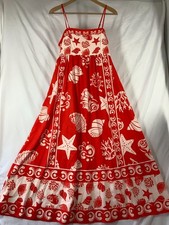 SHEIN Red White Sea Shell Starfish Print Cami Maxi Dress Size L UK 12/14 Holiday