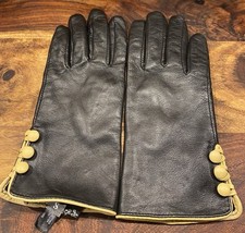 Alexander bartlett black leather gloves Size Small tan Trim 3 Button Vintage New