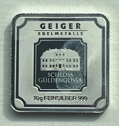 10 Gram Geiger Edelmetalle .999 Silver Bullion Square Bar