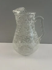 Vintage MCM 7-1/2” Mini Pitcher White Spaghetti String Drizzle