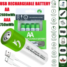 1.5V 2600mWh AA / AAA Battery Type-C USB Rechargeable Lithium ion Batteries Lot