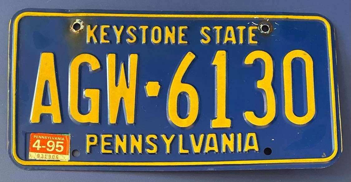 Pennsylvania 1995 KEYSTONE STATE License Plate AGW-6130