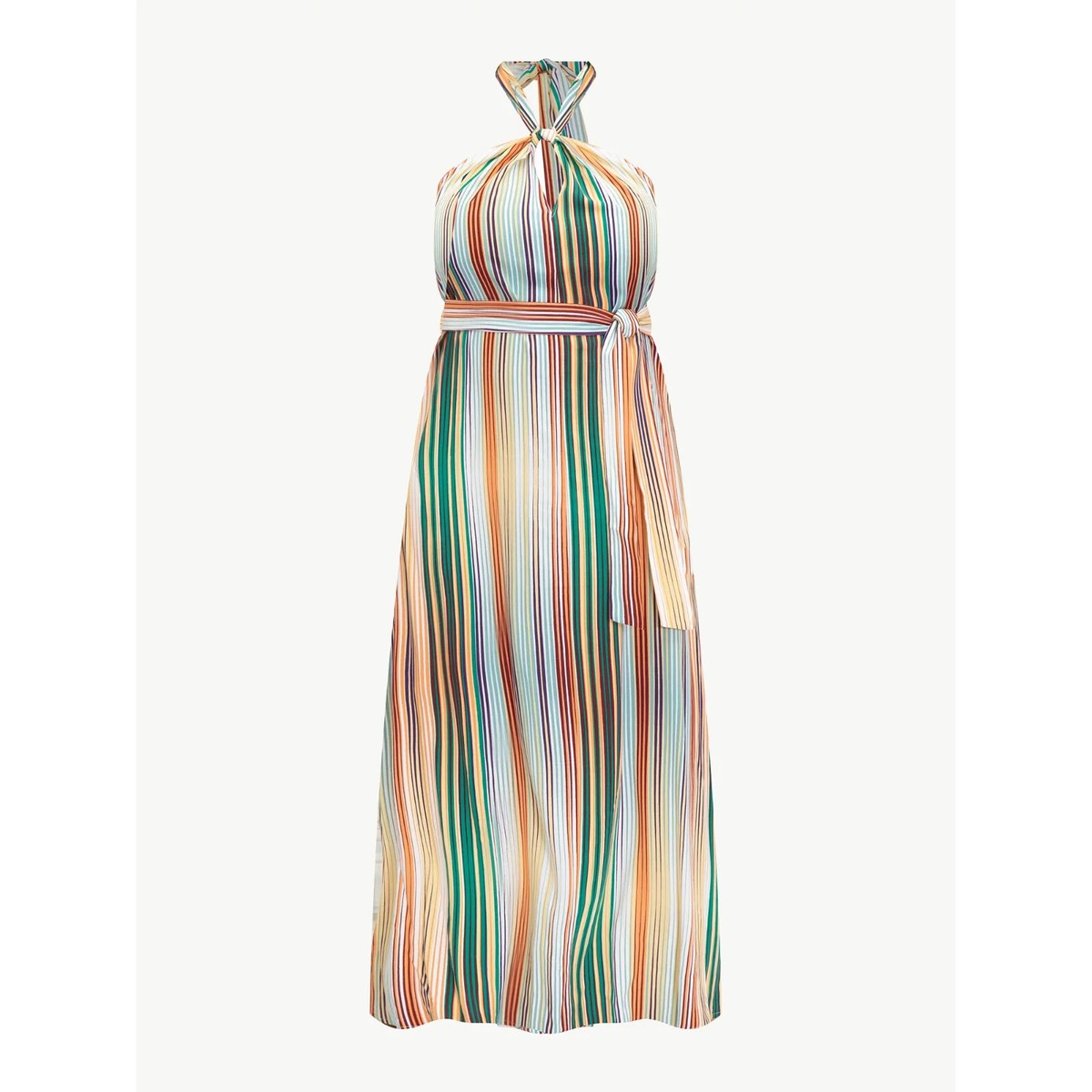 striped halter neck dress Groovy Stripes Maxi Dress Earth Combo / M