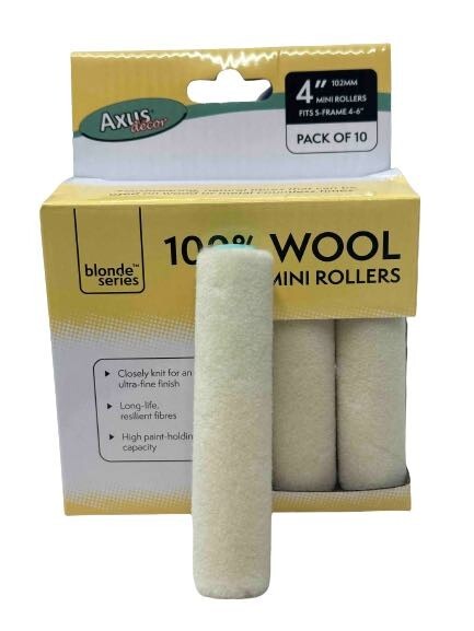 Paint Rollers - Axus Decor Blonde Series 100% Wool Mini Sleeve 4"" 10pc