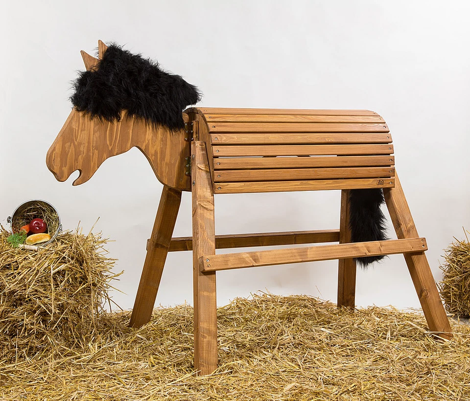 Voltigierpferd, bew.Kopf, ca.90cm, Lasur Kastanie, Aufstiegleiste, Mähne schwarz