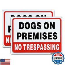 AUYKTE 2 Pack Dogs On Premises Sign, No Trespassing Sign, 10 x 7 Inches .040