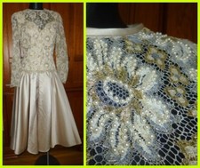 JOANNA MASTROIANNI Champagne Satin Lace Embroidery Formal Wedding Gown Dress 12