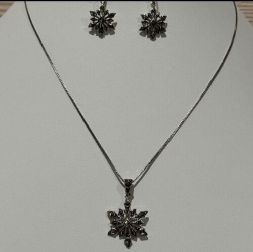 Vintage Snow Flake Necklace Earring Set Marcasite… - image 1