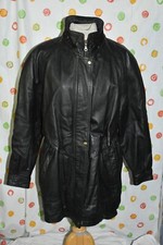 Liz Baker Essentials Womens M Lined Black Leather Car Coat Chic Euc