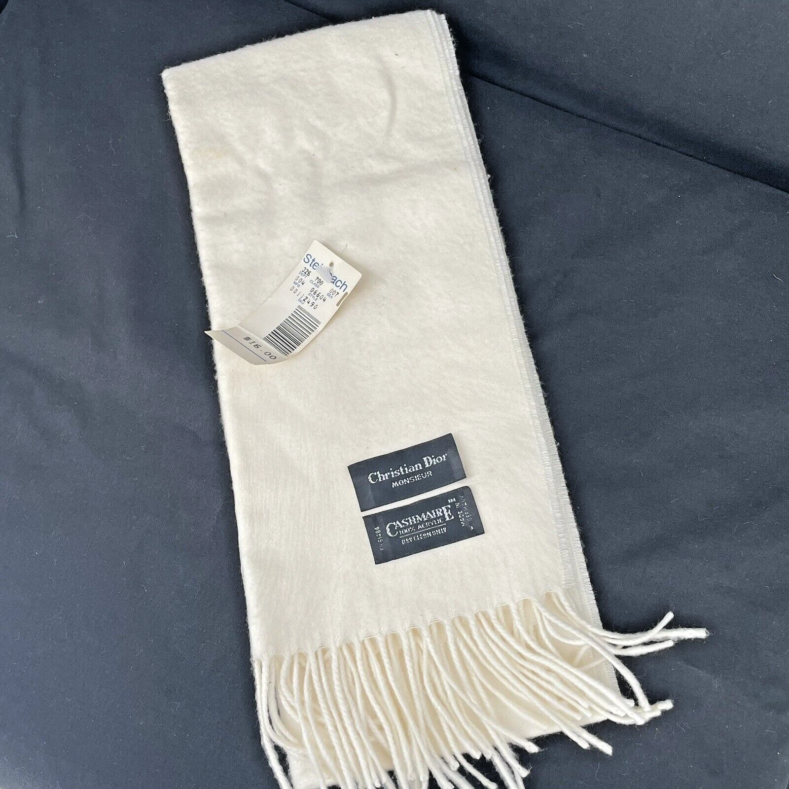 Foulard vintage Christian Dior Monsieur Cashmaire 100% acrylique ivoire Allemagne neuf avec étiquette