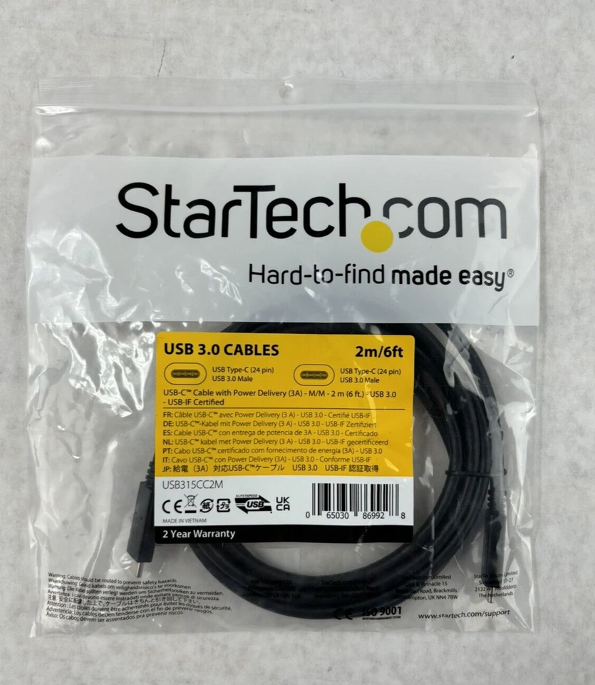 New StarTech USB315CC2M Black USB-C Cable with Power Delivery USB 3.0 - Image 2 of 4