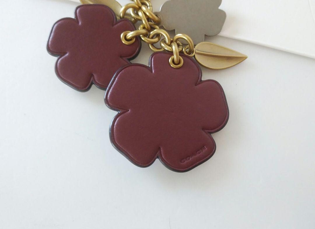 COACH Tea Rose Mix Flower Bag Charm Multi Bag Charm Key Ring Dog leash