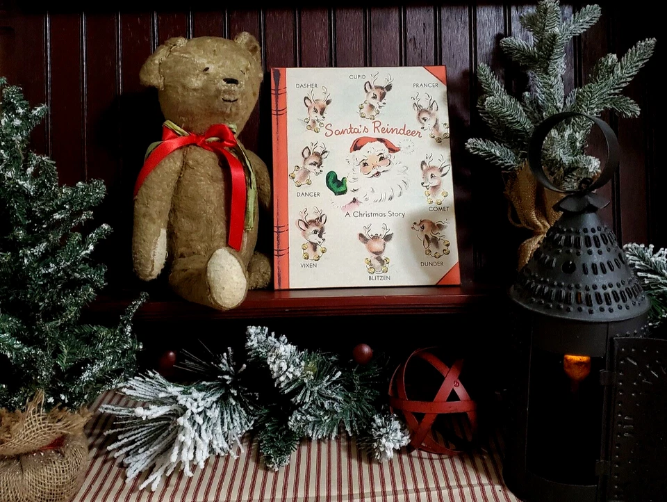 HTF RETRO MODERN VINTAGE BOOK LIKE STYLE CHRISTMAS SANTAS REINDEER NAMES SIGN - Image 2 of 4