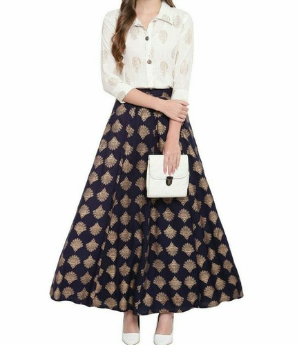 Rayon Printed Shirt Skirt Dress Set 