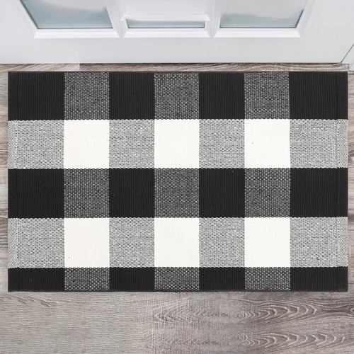 Bathroom Carpet Checkered Rug Front Door Outdoor Black and White eBay