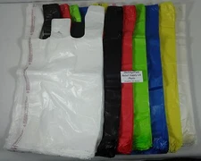 Qty. 100 Plastic T-Shirt Bags Retail Handles 11.5" x 6" x 21" Variety of Colors