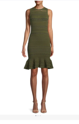 milly mermaid dress MILLY knit lace cutout mermaid flounce dress Olive Size P EUC