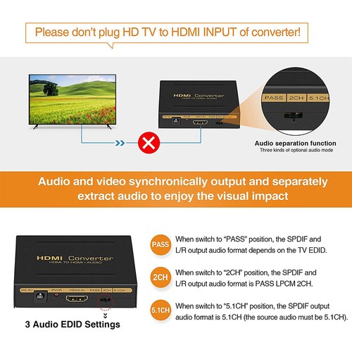 4K@60Hz HDMI Audio Extractor Converter Adapter HDMI to HDMI+SPDIF+RCA L/R Stereo - Bild 8 von 10