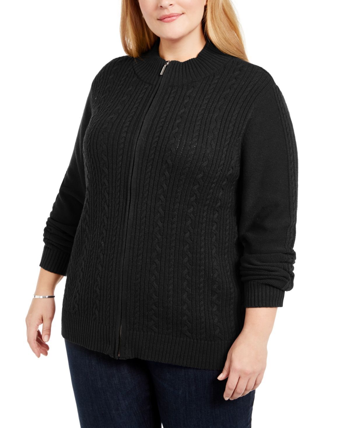 Cable Knit Cardigan Sweater Black 