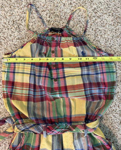 Ralph Lauren Girls Madras Plaid Shorts Jumper 10 Sleeveless Pockets Plaid Belt - Picture 8 of 16
