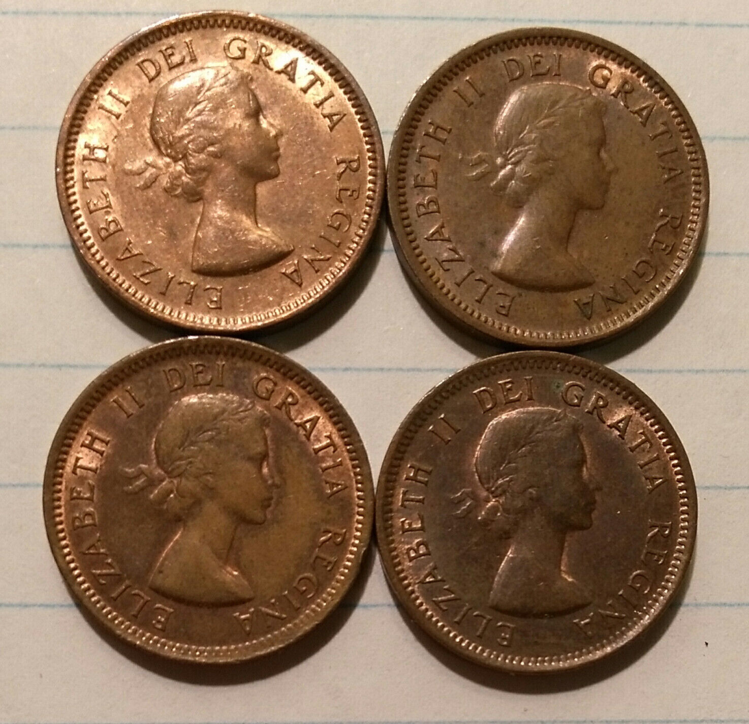 Lot of 31 Red-Brown Uncirculated Canada 1-Cent: 1953-1955-1957-1958-1959